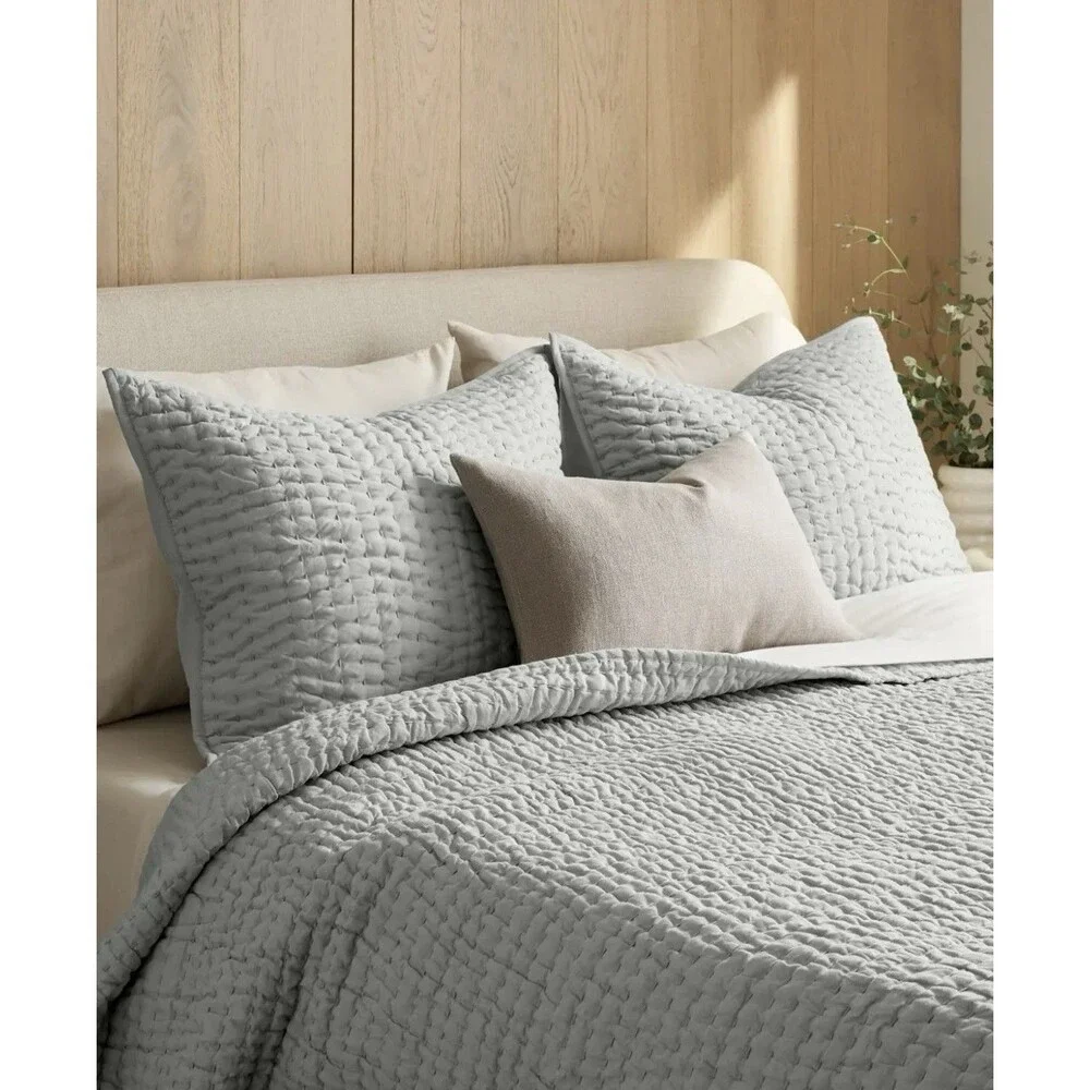 Quince European Linen Cotton Stitch Quilt Set King Mist NEW Rare OOS